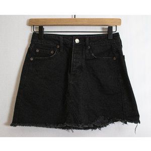 Cute American Eagle Outfitters Black Cut Off Button Fly Denim Mini Skirt - 00